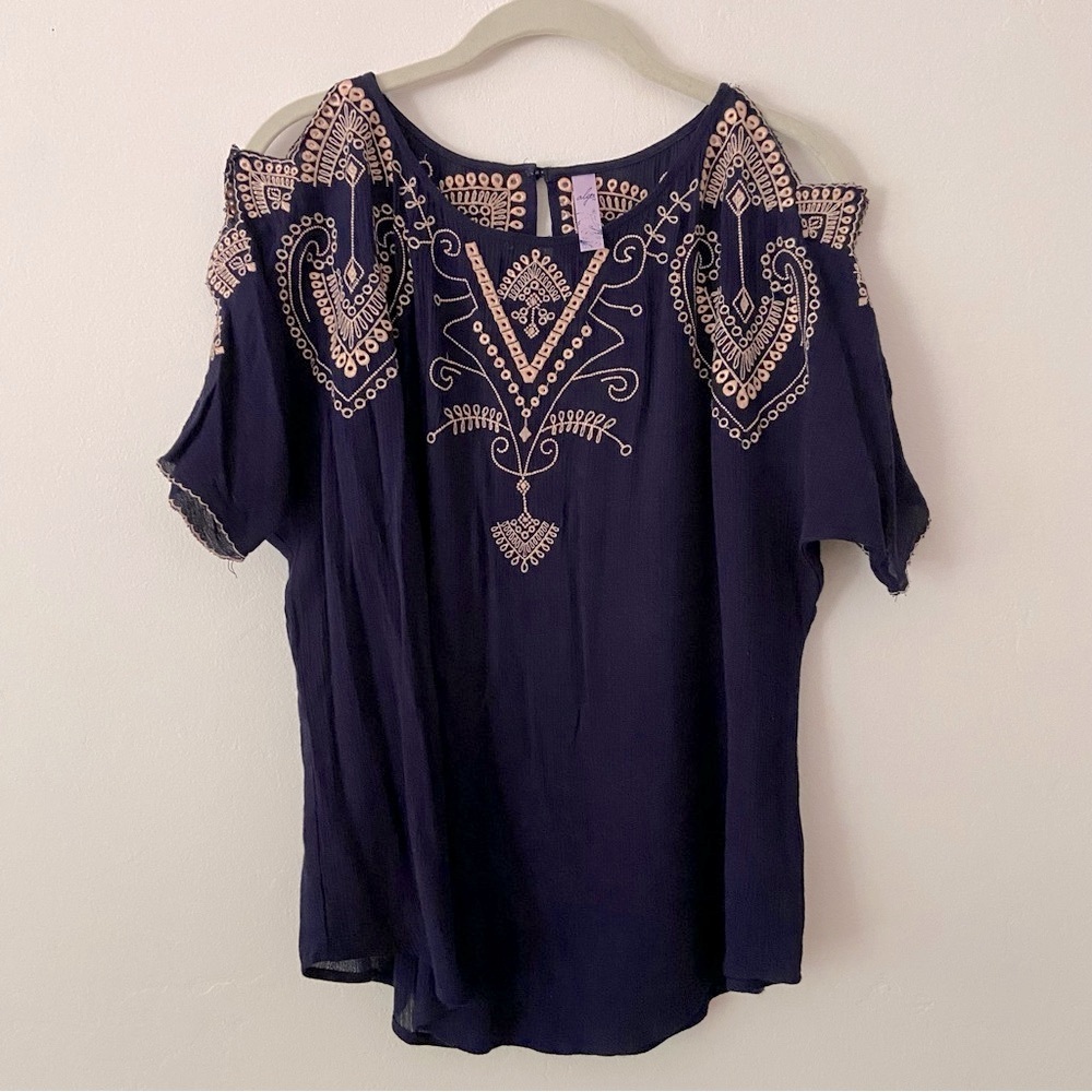 Alya Blue Embellished Cut Out Blouse